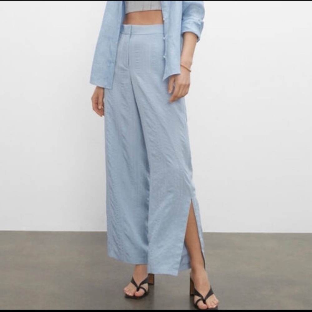 Club Monaco Sonyah Pants Light Blue High Waisted Side Slits Sz 6 Lightweight